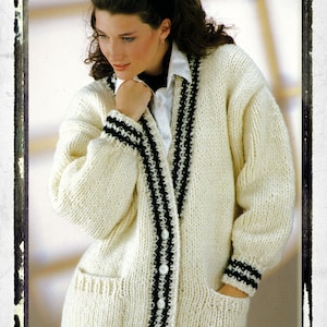 Instant Download PDF Quick KNITTING PATTERN to make a Chunky Yarn Oversize Womens Jacket Cardigan 9 mm Needles 32 34 36 38 40 42 inch Bust