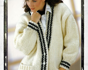 Instant Download PDF Quick KNITTING PATTERN to make a Chunky Yarn Oversize Womens Jacket Cardigan 9 mm Needles 32 34 36 38 40 42 inch Bust