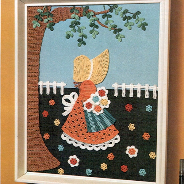 Instant Download PDF Crochet Pattern to make a Victorian Girl in a Country Flower Garden Applique Picture Embellishments Trimming Motif