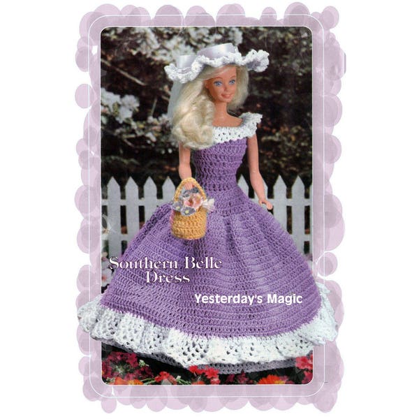 Instant Download PDF CROCHET PATTERN to make a Barbie Sindy Long Ball Gown Prairie Dress Bloomers & Basket 12 inch Teenage Doll Clothes