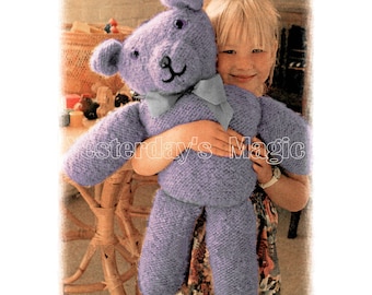 Instant Download PDF Soft Toy Beginners Easy Knitting Pattern to make a Traditional Big Cuddly Teddy Bear Chunky Yarn 24 inches Tall