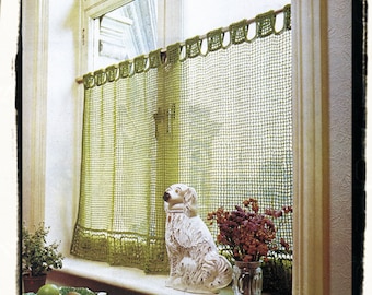 Instant Download PDF Crochet Pattern to make a French Style Filet Net Lace Edged Cafe Curtain Shabby Chic Country Cottage Window Dressing
