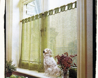 Instant Download PDF Crochet Pattern to make a French Style Filet Net Lace Edged Cafe Curtain Shabby Chic Country Cottage Window Dressing