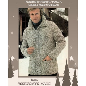 Instant Download PDF Easy Quick Knitting Pattern to make a Mens Chunky Winter Jacket Patch Pockets Bulky Yarn 38 to 48 inch chest