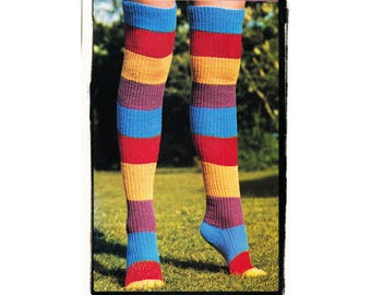 Instant Download PDF  KNITTING PATTERN to make Long Over Knee Ribbed Striped Womens Boot Socks Boho Hippy Stockings All Foot Sizes