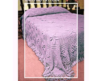 Instant Download PDF Knitting Pattern to make a Lily Pond Flower Motif Bedspread Bed Cover or Afghan Blanket Sofa Throw 8 Ply DK Yarn