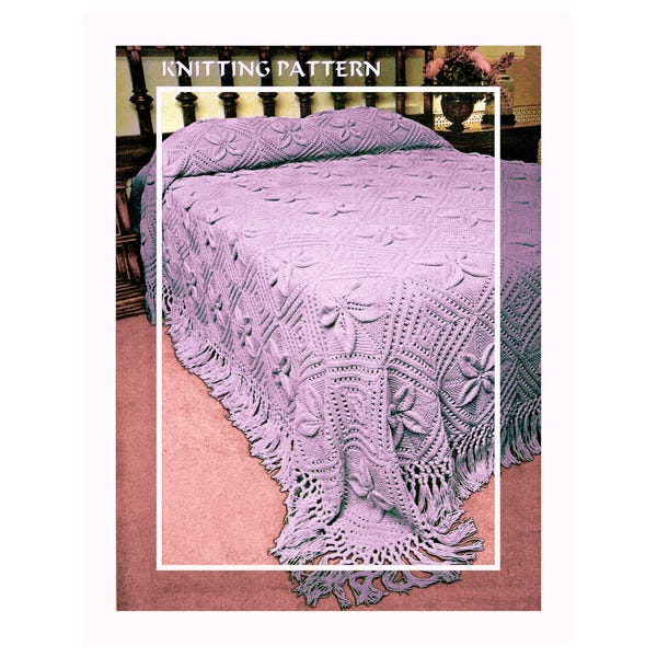 Instant Download PDF Knitting Pattern to make a Lily Pond Flower Motif Bedspread Bed Cover or Afghan Blanket Sofa Throw 8 Ply DK Yarn