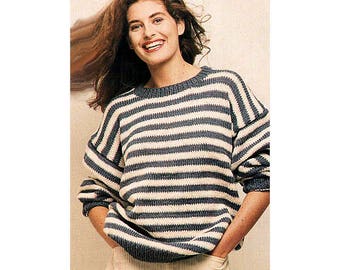 Instant Download PDF KNITTING PATTERN to make a Sloppy Joe Baggy Oversize Striped Sweater Mens Womens Chunky Yarn 38 to 46 inch Bust Chest