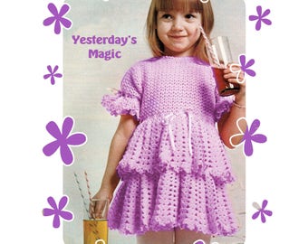 Instant Download PDF Crochet Pattern to make a Fairytale Frilly Lacy Girls Party Bridesmaid Dress 4 Ply Yarn 4 Sizes 22 to 29 inch chest