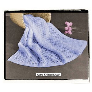 Instant Download Pdf Easy KNITTING PATTERN to make a 41 inch Square Double Knit 8 Ply Yarn Lacy Heirloom Christening Baby Shawl Evening Wrap
