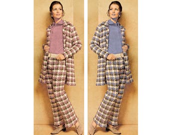 Instant Download PDF Crochet Pattern to make a Womens Lined Trouser Suit Long Jacket Coat Woven Plaid Effect 3 Sizes 30 to 40 inch Bust