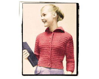 Instant Download PDF Knitting Pattern to make a Womens & Teen Girls Waist Length Crop Jacket 10 Ply Yarn 30 32 34 36 inch bust