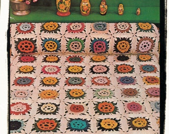 Instant Download PDF Crochet Pattern to make a Granny Squares Patchwork Rosette Blossom Afghan Blanket Bedspread Sofa Throw Cushion Cover