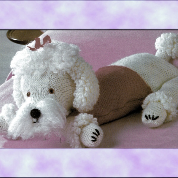 Instant Download PDF Knitting Pattern to make a Large Floppy Poodle Puppy Dog Cushion Soft Toy or Pyjama Case