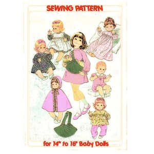 Patrón de costura en PDF de tamaño completo A4 imprimible para hacer ropa para muñecas y portabebés para muñecas de 14 a 16 pulgadas 9 artículos Vestido, mameluco, capa, bata