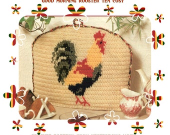 Téléchargement instantané PDF Crochet Pattern pour faire un poulet Cockerel Rooster Tea Pot Cozy Cozy Basket Cover Country Farmhouse Cottage Kitchen