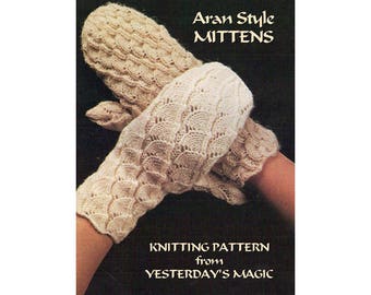 Instant Download PDF Knitting Pattern to make Aran Style Ski Mittens Winter Gloves Gauntlets Womens Size Double Knit 8 Ply Yarn