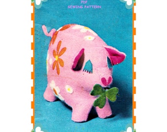 PDF SEWING PATTERN A4 Printable to make a Small 7 Inch Tall Soft Toy Fabric or Felt Pig Piglet Instant Download