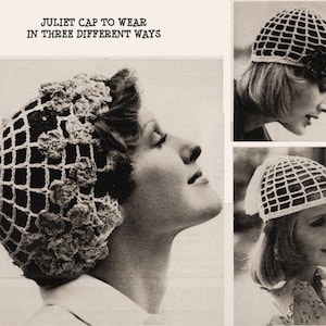 Instant Download PDF Quick Easy Crochet Pattern to make a Mesh Juliet Cap Flower Motif Hat Hippy Summer Wedding Hairnet Hair Wrap