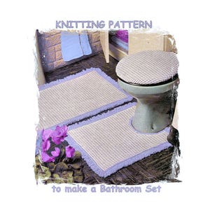 Instant Download PDF Knitting pattern to make a Woven Effect Tweed Look Fringed Bathroom Mat Rug Toilet Loo Seat Cover Retro Kitsch