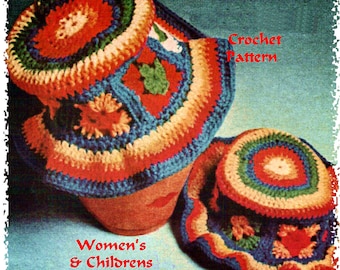 Instant Download PDF Crochet Pattern to make a Rainbow Coloured Granny Squares Floppy Hippy Festival Sun Hat for Women & Girls 10 Ply Yarn