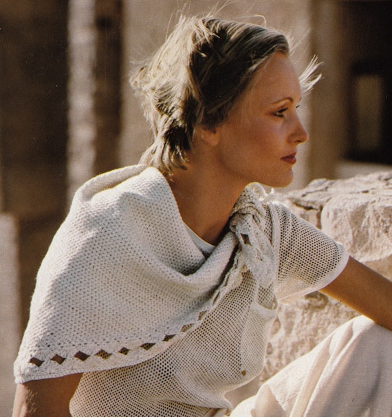 Instant Download PDF Crochet Pattern to make a Womens Cotton Shoulder Wrap  Shawl Triangular Scarf Hair Wrap Summer Evening Wedding Party