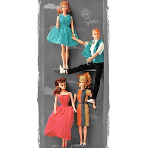 Instant Download PDF Sixties KNITTING PATTERN to make  12 Inch Teenage Fashion Doll Clothes Retro Mod Dance Prom Dress