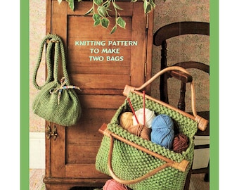 Instant Download PDF Easy Beginners Knitting Pattern to make a Large Handbag Small Drawstring Shoulder Bag Dolly Toiletry Make Up Purse