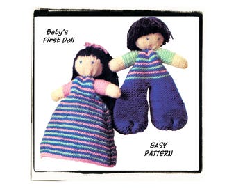 Instant Download PDF Easy Beginners Baby First Cot Toy Knitting Pattern to make a Cute 7 inch Tall Soft Body Boy and Girl Doll