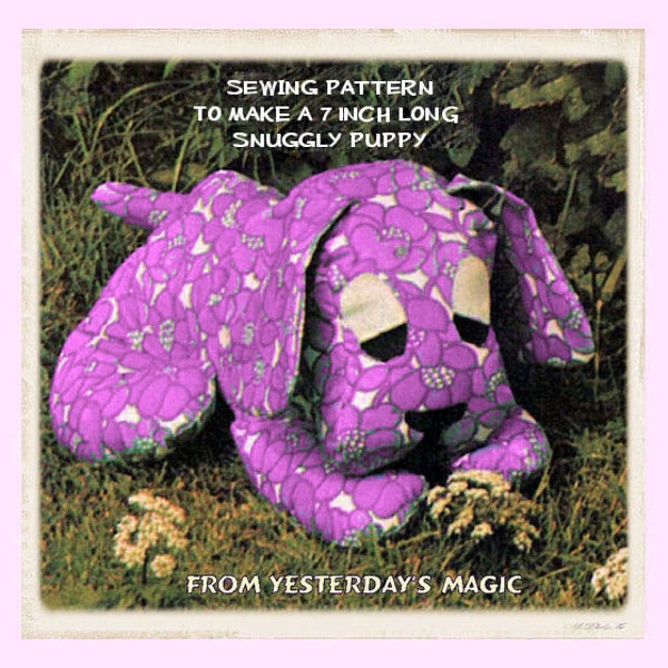 Full Size PDF Easy Sewing Pattern Instant Download to make a 7 inch Long Puppy Dog Bean Bag Cuddly Floppy Soft Stuffed Fabric Baby Toy
