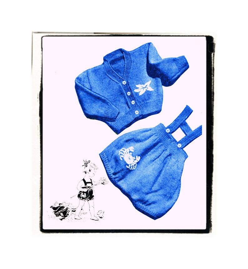 Instant Download PDF Knitting Pattern to make a Baby Toddler Summer Romper Suit Pants Shorts with Braces /& Cardigan 4 Ply Yarn One Size