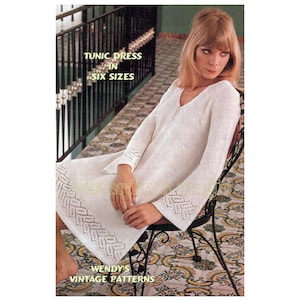 Instant Download PDF Knitting Pattern to make a Womens Flared Long Sleeve Tunic Sweater Mini Dress 3 ply yarn 6 sizes 32 to 42 inch bust