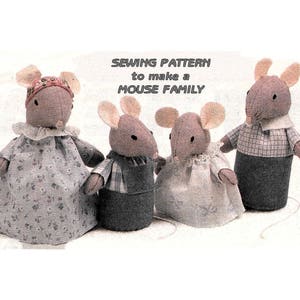 Instant Download PDF Easy Beginners Full Size A4 Printable Sewing Pattern to make a Dressed Mouse Mice Family Table Decoration Felt Soft Toy