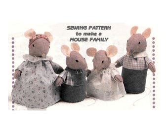 Instant Download PDF Easy Beginners Full Size A4 Printable Sewing Pattern to make a Dressed Mouse Mice Family Table Decoration Felt Soft Toy