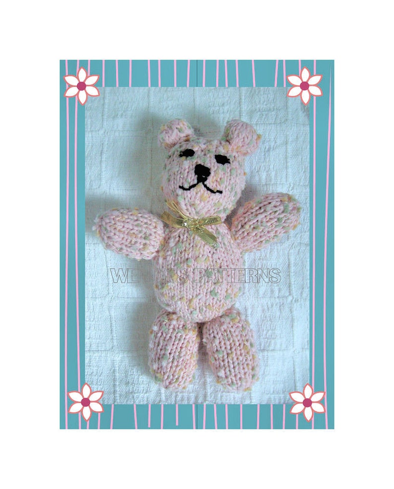 Instant Download PDF Quick Easy Beginners Baby First Toy Knitting Pattern to make an 8 inch Tall Teddy Bear Newborn Gift Baby Shower image 1