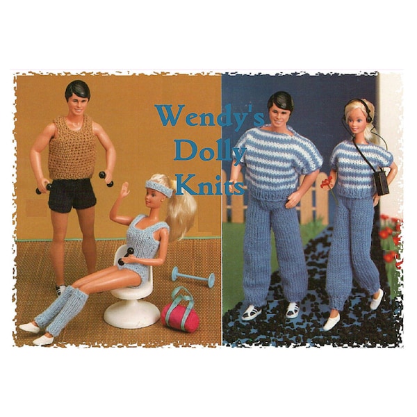 Instant Download  PDF KNITTING PATTERN to make Barbie or Sindy & Ken 12 Inch Teen Fashion Doll Clothes Sports Tracksuit Gym Fitness 7 items