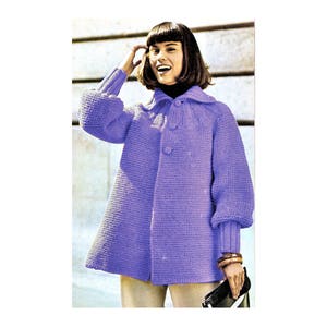 Instant Download PDF Knitting Pattern to make a Womens Chunky Yarn Smock Swing Jacket Flared Short Coat 34 36 38 inch Bust