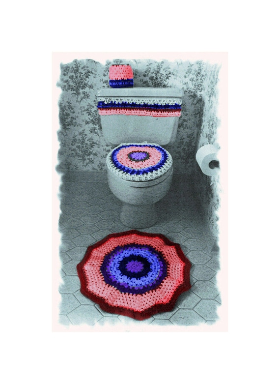 Instant Download PDF CROCHET PATTERN to make a Bath Mat Bathroom Rug Loo Seat Cover Toilet Roll Holder Retro Kitsch Grannys House