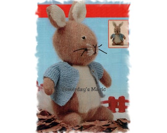 Instant Download PDF KNITTING PATTERN to make Peter Rabbit Soft Stuffed Cuddly Dressed Toy 11 Inches Tall 3 Ply Yarn