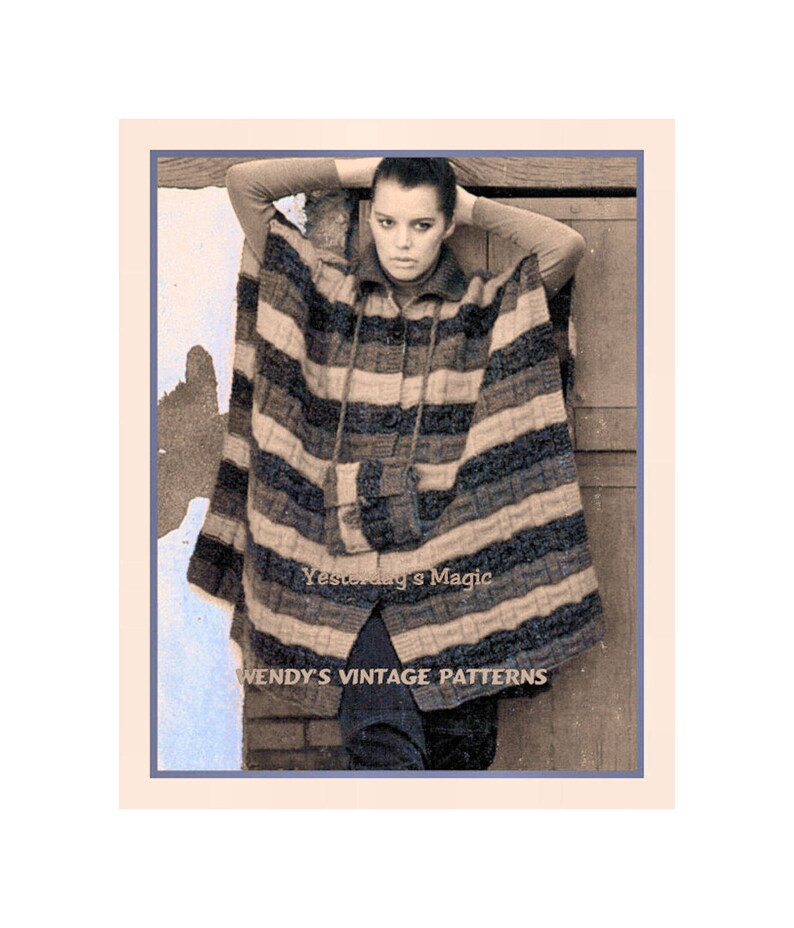 Instant Download PDF Knitting Pattern to make a Blanket Style Poncho Womens Cape Coat & Small Shoulder Bag Purse 10 Ply Yarn Universal Size image 1