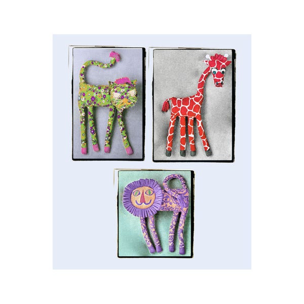 Full Size Sewing Pattern Instant Download PDF to make a 24 inch tall Long Legs Floppy Giraffe Lion & Cat Soft Fabric Bean Bag Toy