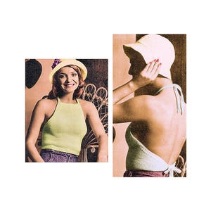 Instant Download PDF Easy Quick Beginners Knitting Pattern to make a Halter Neck Bare Back Summer Beach Crop Top 32 34 36 38 inch Bust image 1