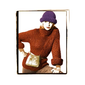 Instant Download PDF Knitting Pattern to make a Loose Chunky Knit 10mm Needles Womens Oversize Sweater Cowl Neck 3 Sizes 34 to 40 inch Bust