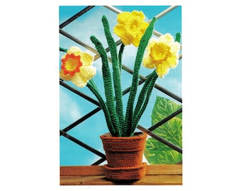 PDF Crochet Pattern to make a Daffodils in a Flower Pot Springtime Mothers Day Easter Gift 8 Ply DK Yarn Instant Download
