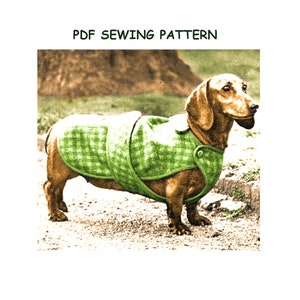 Full Size PDF Printable Sewing Pattern Instant Download to make a Dachshund Puppy Dog Coat Belt and Button Fastening