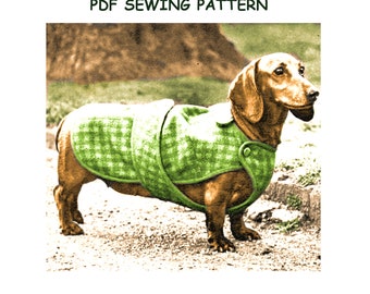 Full Size PDF Printable Sewing Pattern Instant Download to make a Dachshund Puppy Dog Coat Belt and Button Fastening