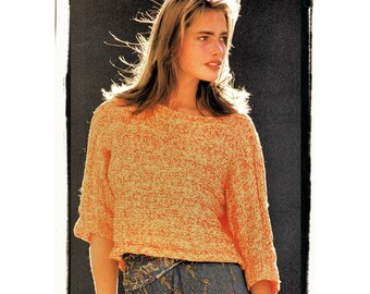 Instant Download PDF Easy One Piece Knitting PATTERN to make a Womens & Teen Girls Slash Neck Baggy Crop Sweater 32 34 36 38 inch Bust