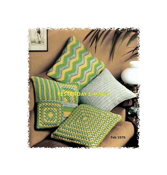 Instant Download PDF Easy Beginners CROCHET PATTERN to make Four Scatter  Cushion Covers Pillows Abstract Modern Hippy Retro Decor