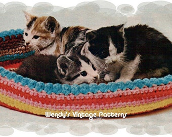 Instant Download PDF Easy Beginners Crochet Pattern to make a Pet Cat or Small Dog Bed Cosy Kitten Basket Chunky Yarn