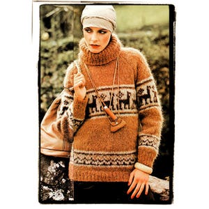 Instant Download PDF Knitting Pattern to make a Peruvian Llama Motif Womens Sweater Roll Neck 10 Ply Yarn 32 34 36 38 40 inch bust